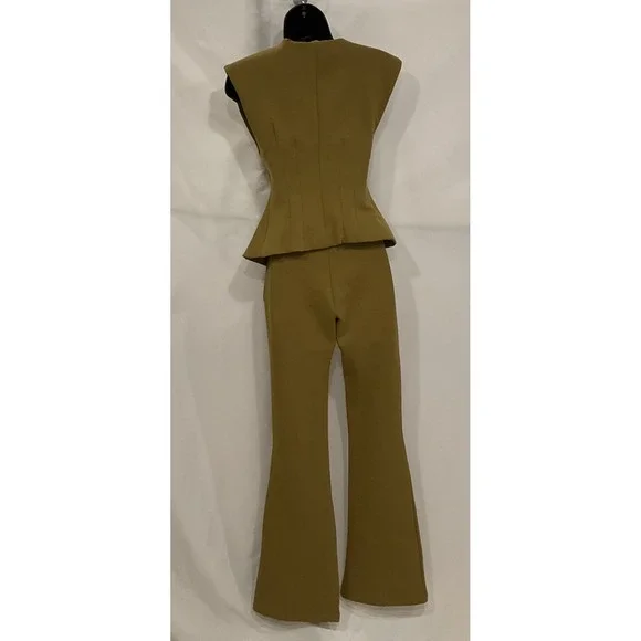 Zara Women's Size S Pant Set Mustard Green Slimming  Flared NWT - Picture 2 of 15